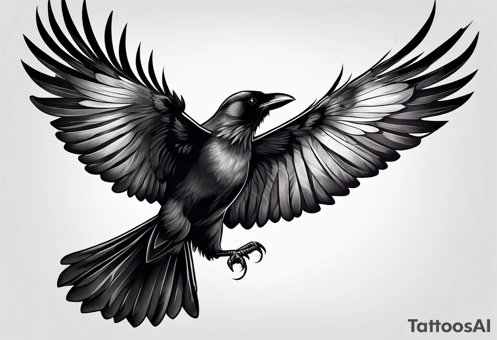 flying crow with compass tattoo idea