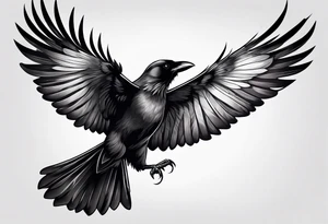 flying crow with compass tattoo idea