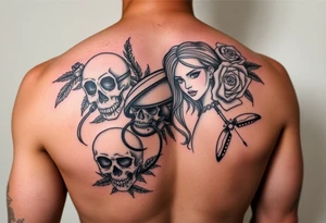 Motorcycle with gothic skulls,roses and female tattoo idea