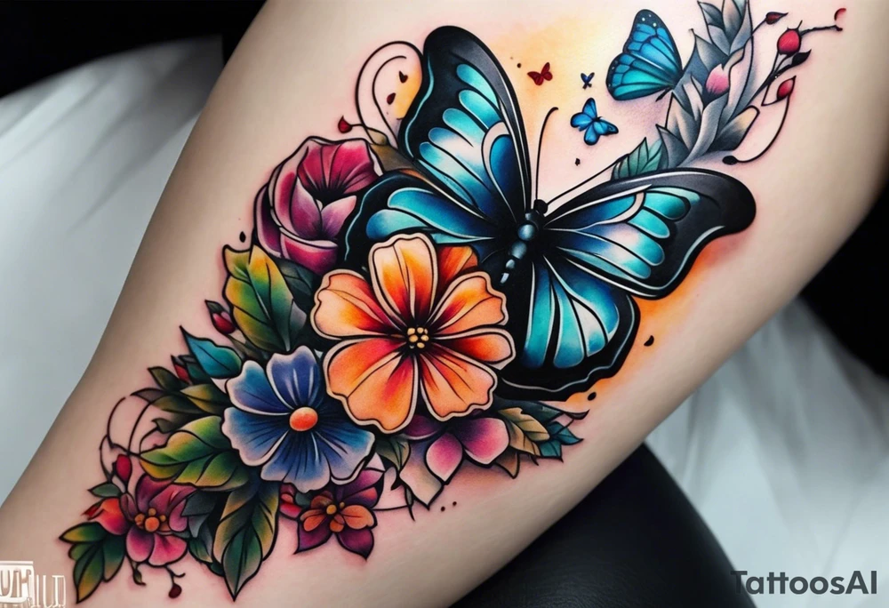 A book forearm tattoo with flowers and butterflies tattoo idea