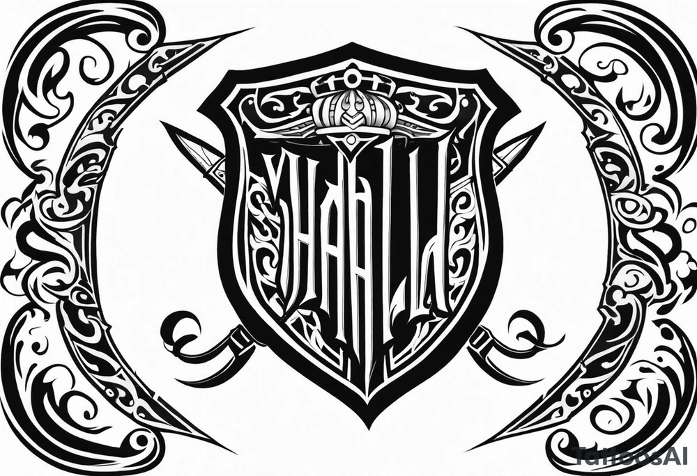 Valhalla on  fire shield sword tattoo idea