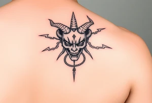 Medusa Head surrounded by lightnings in sketch style, black color and on the outer forearm tattoo idea