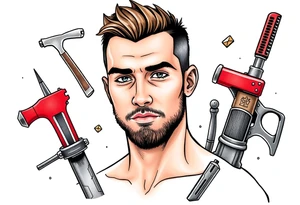 Handsome young adult guy is  occasionally found witch supplies, tools, equipment tattoo idea