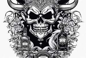 Devil holding whiskey bottle tattoo idea