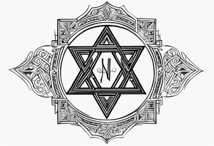 Ancient tetragrammaton to represent God's chosen one with elegant flair and the names "Vivian" and "Brandon" hidden in the background tattoo idea