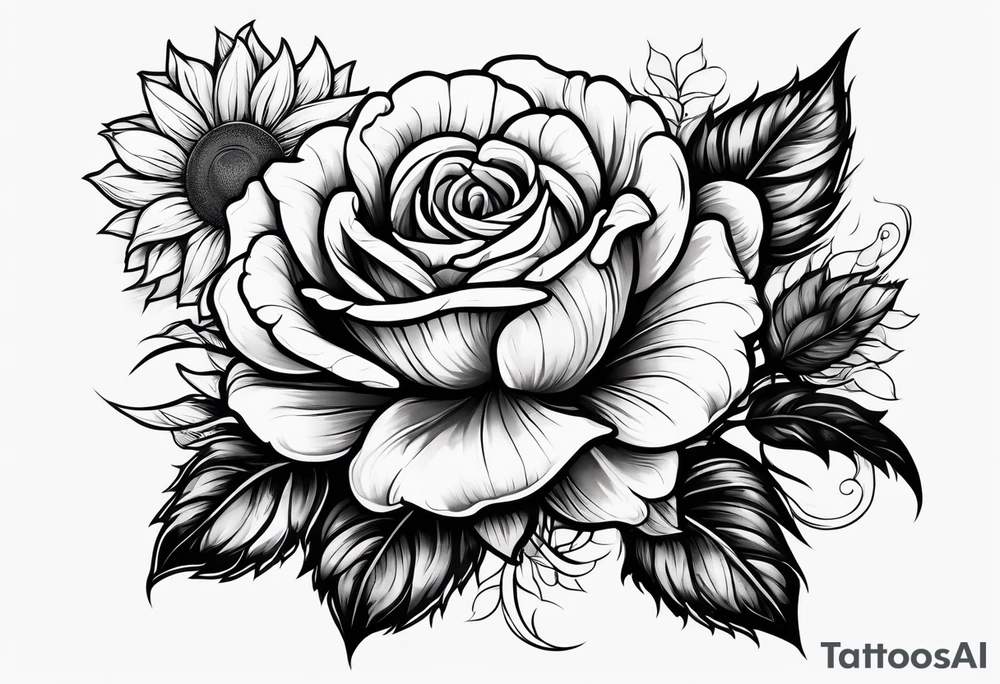 animal flower rose, sunflower, tattoo idea