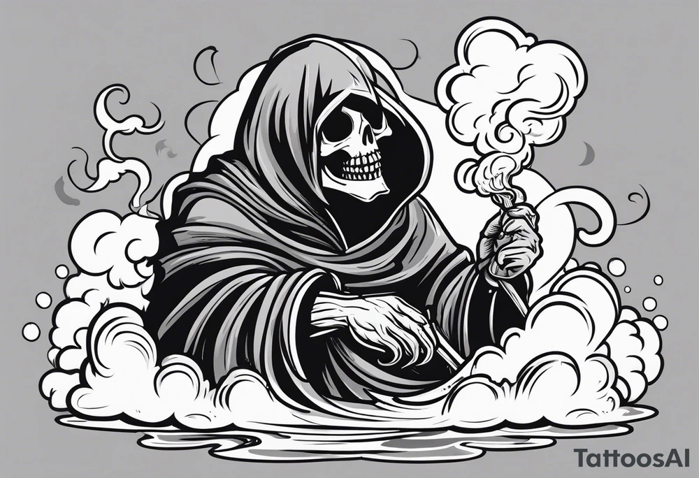 Reaper death seal, licking the life with his hand. With smoke clouds tattoo idea