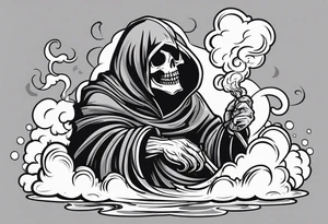 Reaper death seal, licking the life with his hand. With smoke clouds tattoo idea