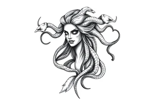 Scary Greek female god medusa with snake hairs tattoo idea