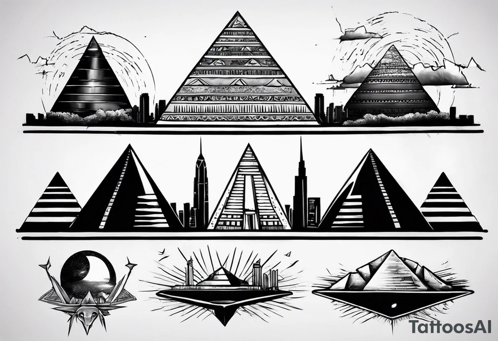 Manhattan skyline with egyptian pyramids tattoo idea