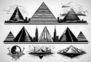 Manhattan skyline with egyptian pyramids tattoo idea