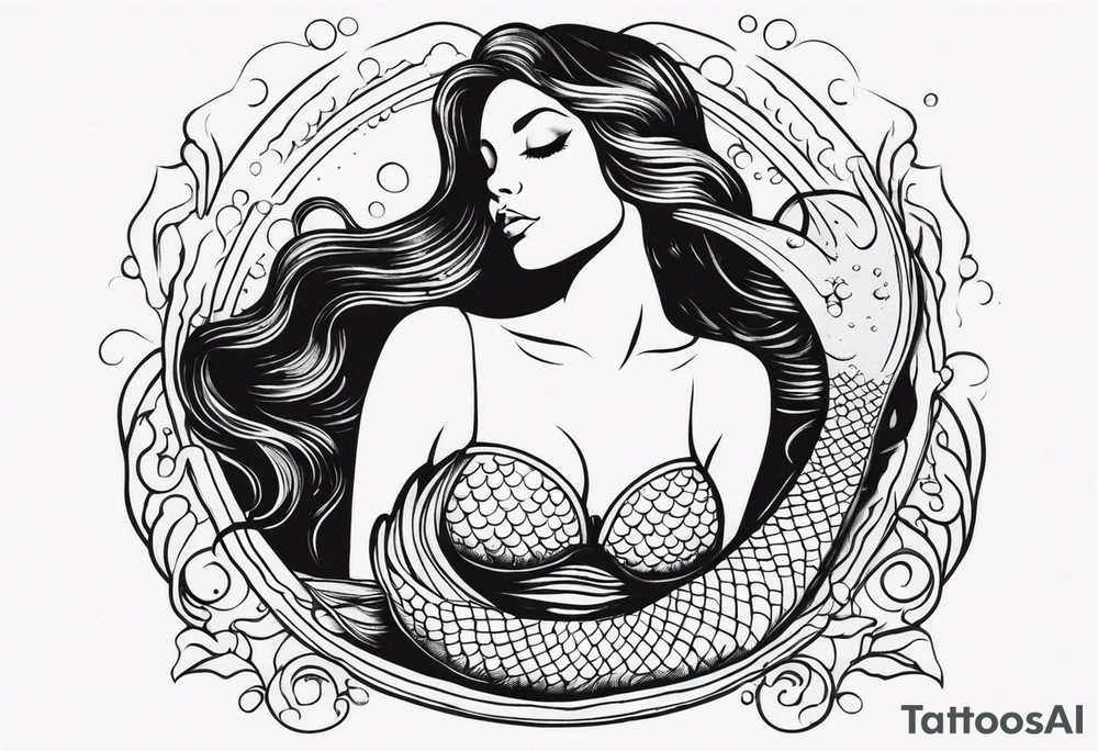 shape of a mermaid with a water seprent tattoo idea