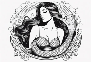 shape of a mermaid with a water seprent tattoo idea