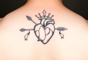 heart pierced by arrow with flowing ribbons princess crown festhers tattoo idea