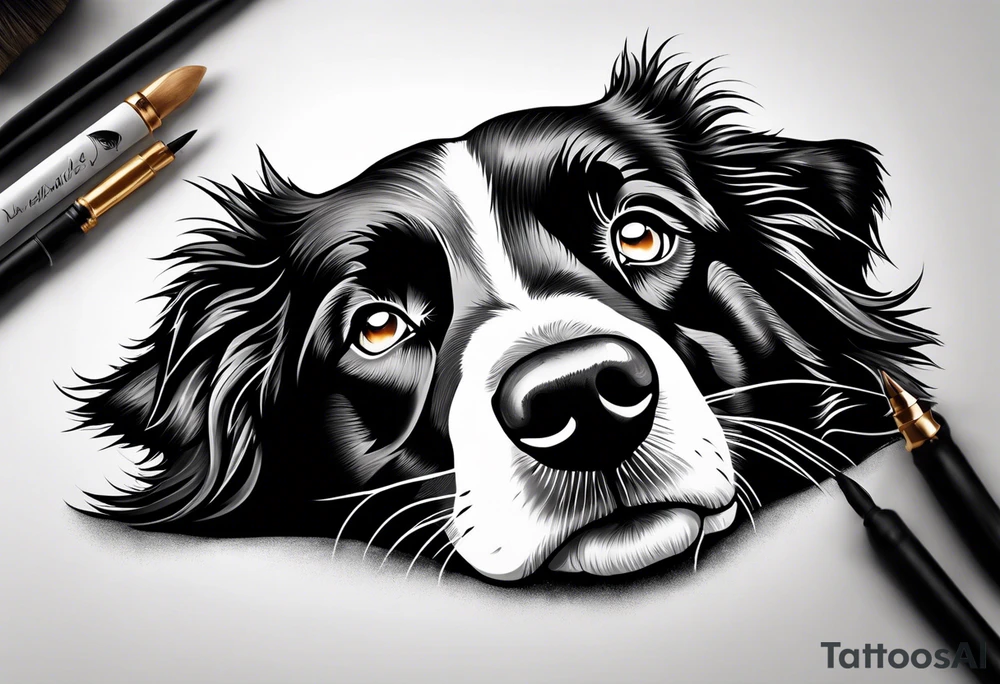 Tattoo of a border collie one eye open one eye closed tattoo idea