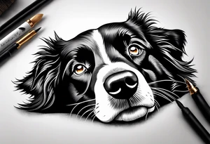 Tattoo of a border collie one eye open one eye closed tattoo idea