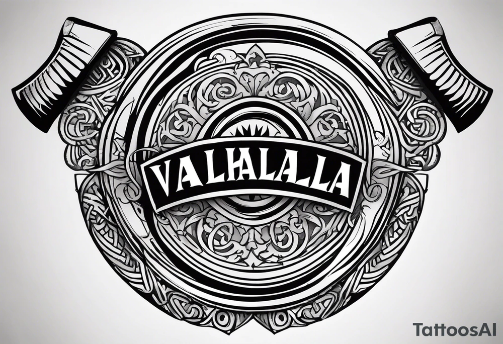 Valhalla round shield 
 axe strength tattoo idea