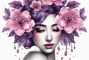 Flower crown pink and purple cherry blossoms huge tattoo idea
