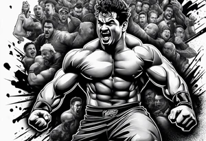 raging bull busting through crowd tattoo idea