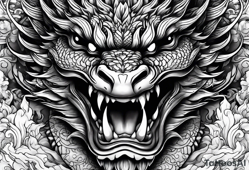 dragon mask fire tattoo idea