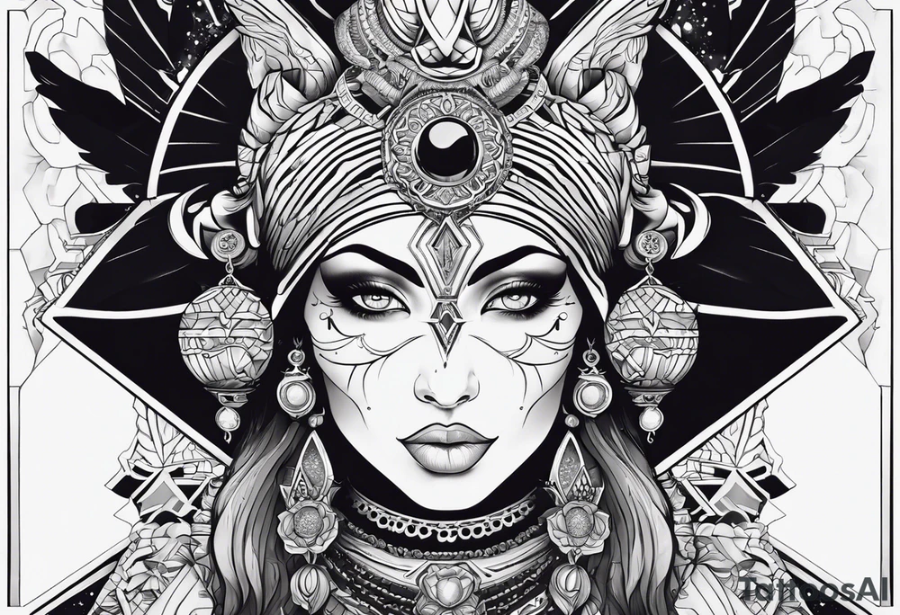 kali ma, alien goddess, valkrye, aries, pirate, divine feminine, zenza resonance, pachamama, lotus azul, blank panther, eagle, skull, 5D, nueva gaya, dna 12 tattoo idea