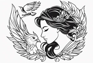 Pretty lady and phenix bird tattoo idea