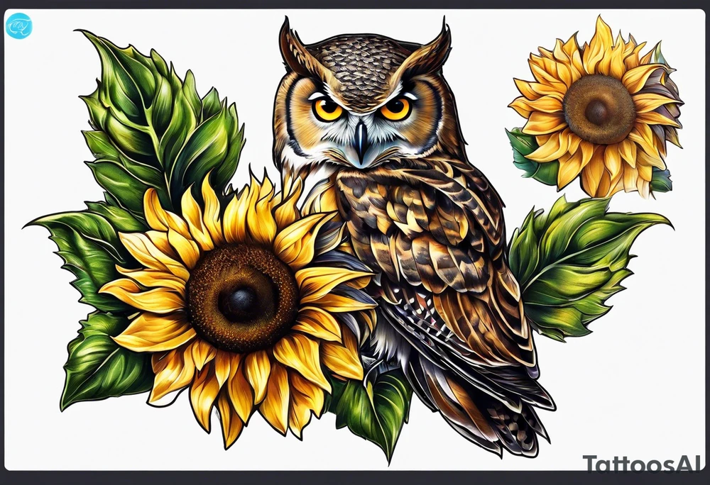 Sunflower and owl tattoo idea