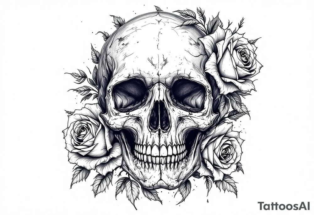 skull and roses tattoo idea