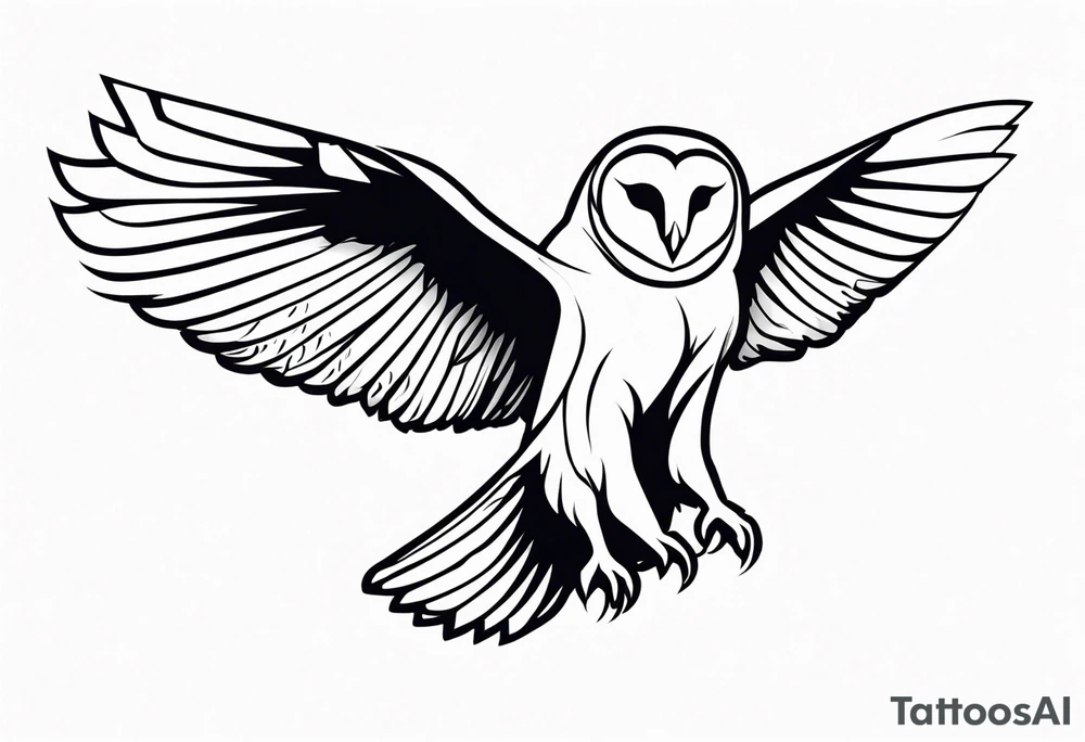 barn owl descending on prey very few lines abstract tattoo idea