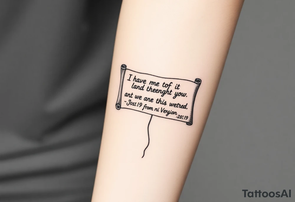 A scroll going down with the Bible verse Joshua 1 9 form the niv Version tattoo idea