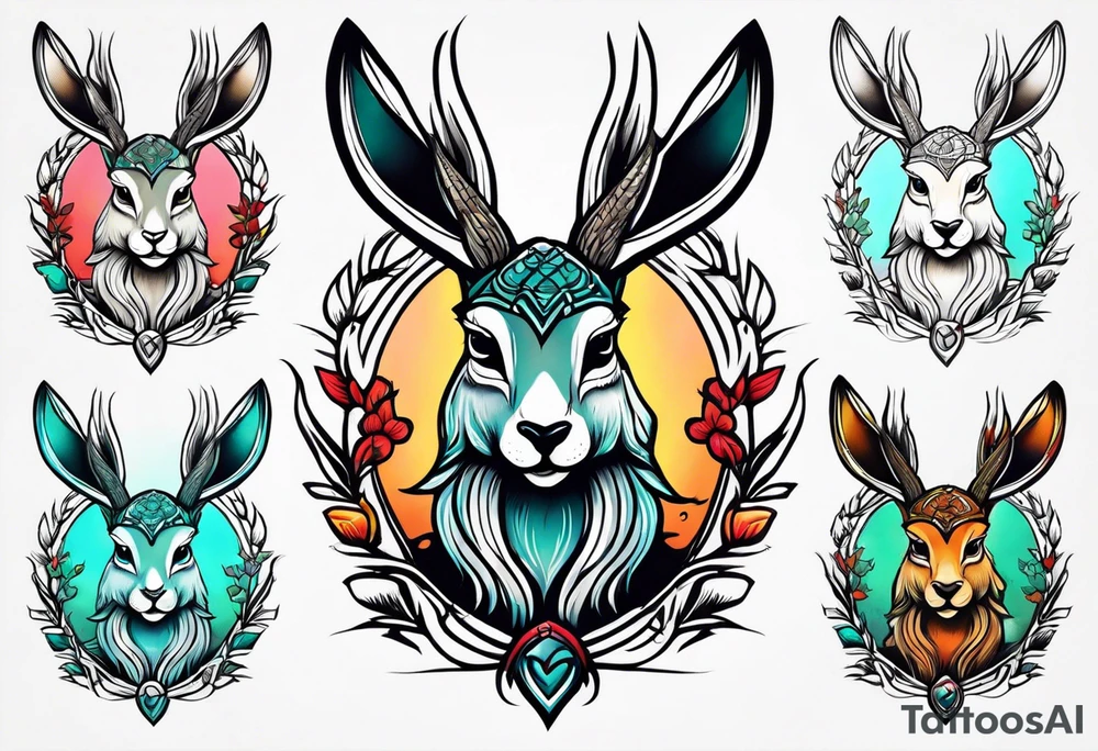 neo traditional jackelope tattoo idea