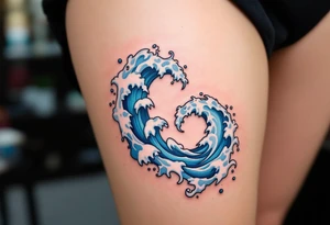 A stylized spiral composed of blue waves and white foam, capturing the movement of the ocean. tattoo idea