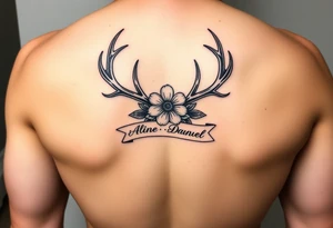 Deer antlers with flower and name Aline ,Samuel,Daniel tattoo idea