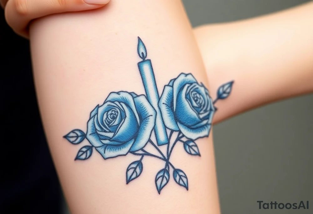 Blue, 2 roses, 2 candles tattoo idea