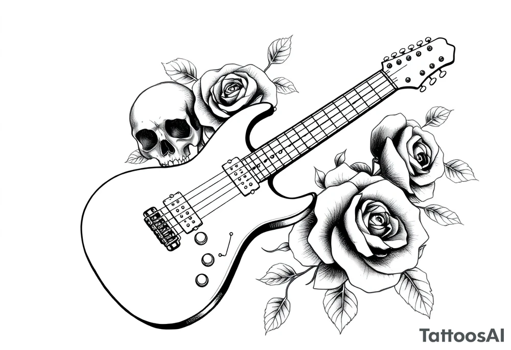 Electric guitar with skulls and roses tattoo idea