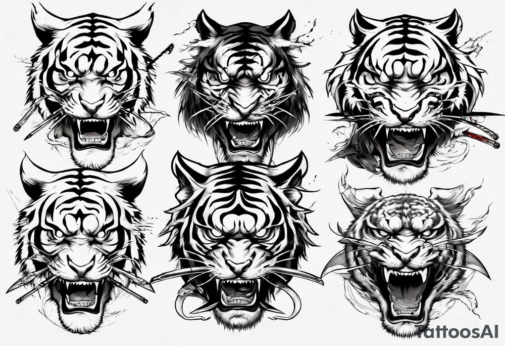 katana with demon tiger head tattoo idea