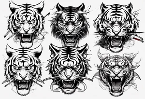 katana with demon tiger head tattoo idea