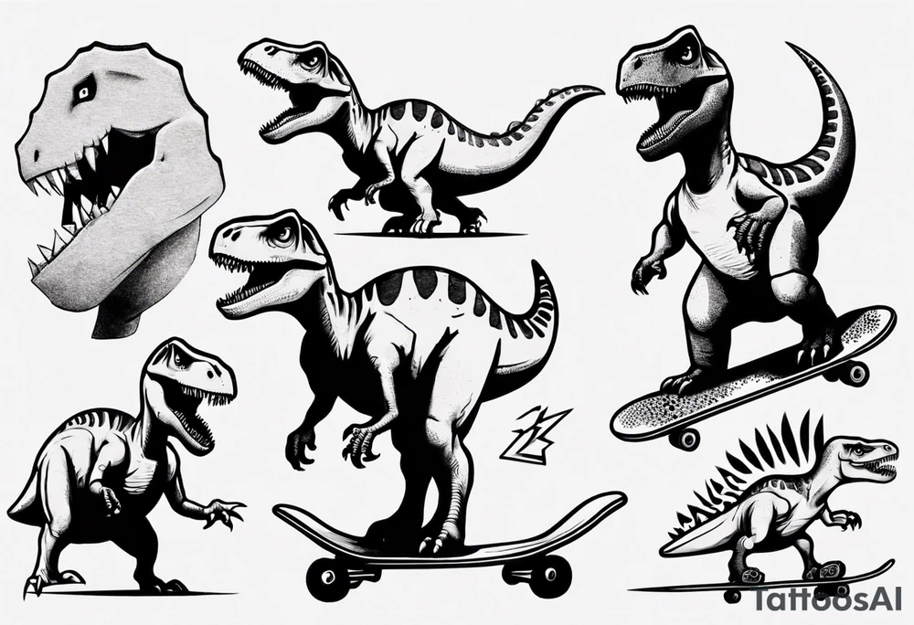 dinosaur riding a skateboard tattoo idea