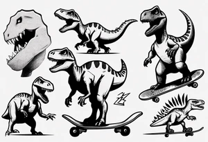 dinosaur riding a skateboard tattoo idea