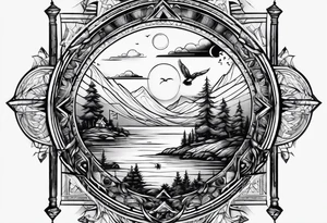 landscape and fishingpole and line with hook tattoo idea