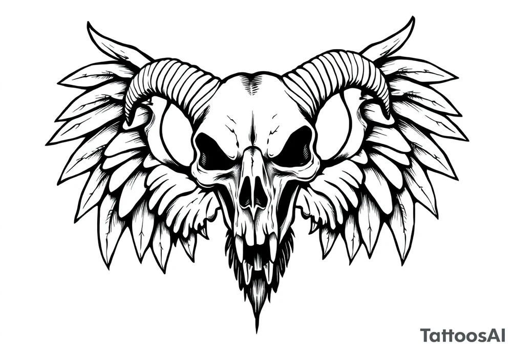 goat skull odd crying angel tattoo idea