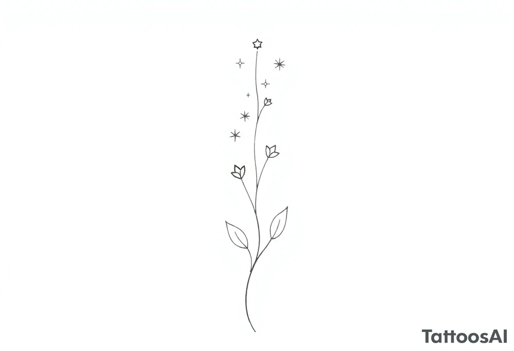 Simple, delicate, fine line, stars, plant. Vertical tattoo idea