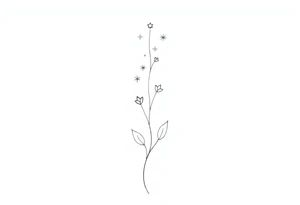 Simple, delicate, fine line, stars, plant. Vertical tattoo idea