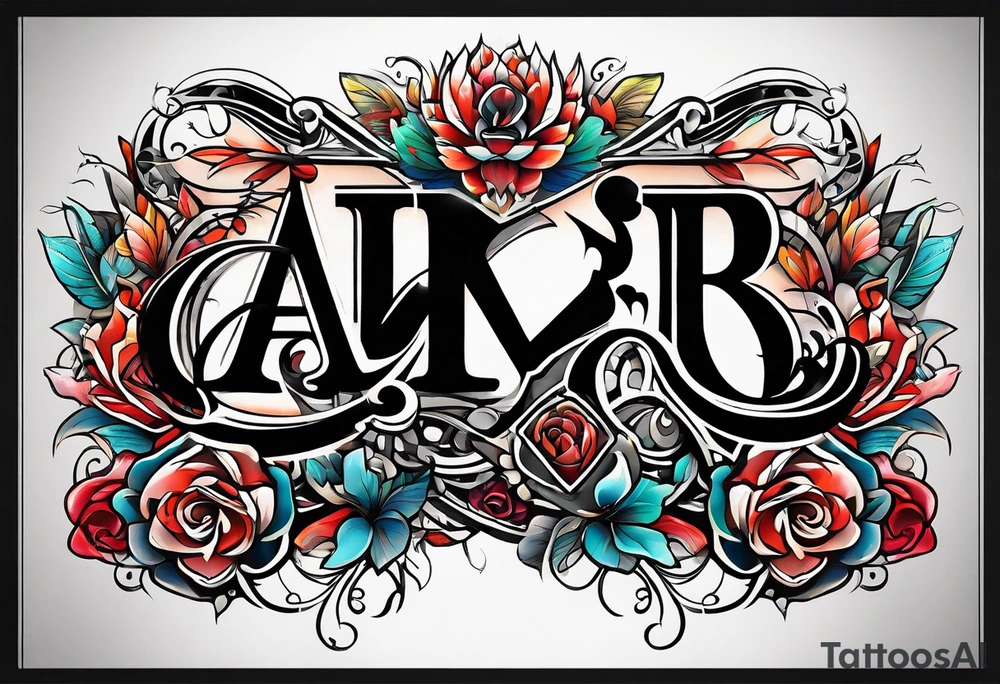 The letters AR together with the words always ready going down the side of the letters tattoo idea