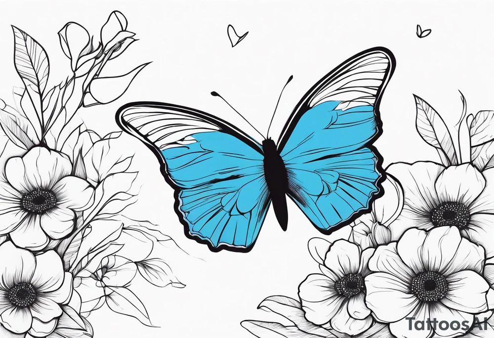Flowers butterfly blue bird tattoo idea