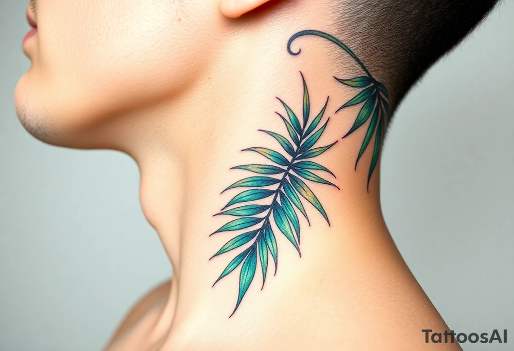 large palm leaves twisted side neck tattoo tattoo idea