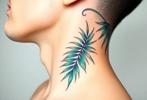 large palm leaves twisted side neck tattoo tattoo idea