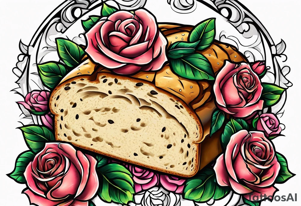 Bread surrounded by roses tattoo idea