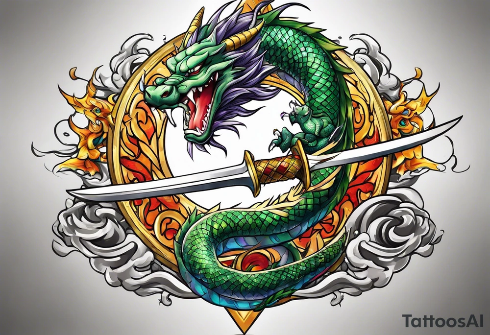 Future trunks sword with shenron spiraling around it tattoo idea