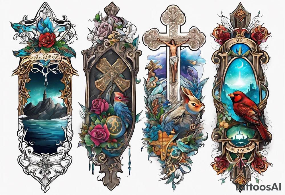 Isaiah 60:22 on my forearm with a cross and some kind of animal tattoo idea